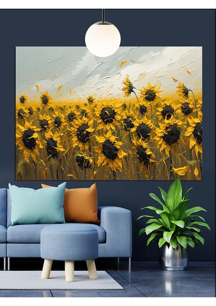 Sarı Günebakan Tarlası Dekoratif Kanvas - Mdf Ahşap Tablo indirimleri