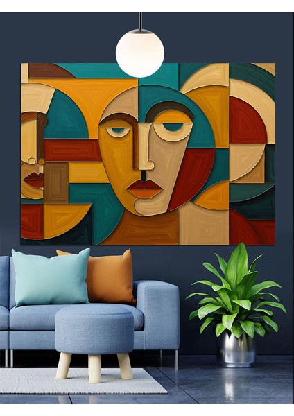 Soyut Yüz Tablo Dekoratif Kanvas - Mdf Ahşap Tablo