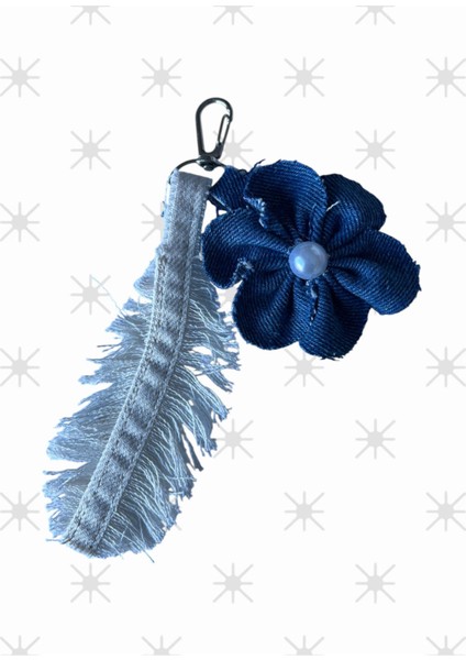 El Yapımı Yaprak ve Çiçek Detaylı Denim Çanta Charm fiyatları