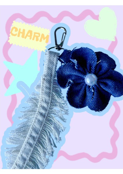 El Yapımı Yaprak ve Çiçek Detaylı Denim Çanta Charm modelleri