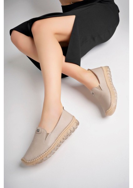 Ortopedik Hakiki Deri Bej Kadın Hafif Babet fiyatları
