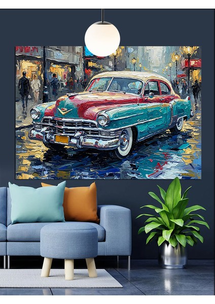 Kırmızı Klasik Araba Dekoratif Kanvas - Mdf Ahşap Tablo