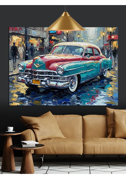 Kırmızı Klasik Araba Dekoratif Kanvas - Mdf Ahşap Tablo fiyatları
