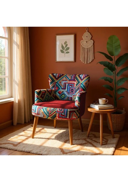 roma Berjer Modern Tekli Koltuk - Dijital Baskı Renkli Kumaş - Ahşap Demonte Ayak - Bordo fiyatları
