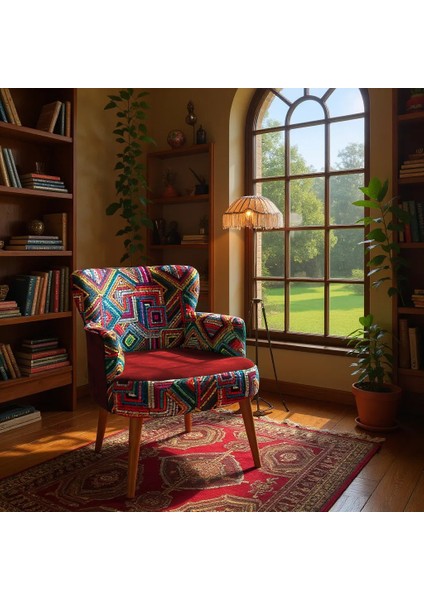 roma Berjer Modern Tekli Koltuk - Dijital Baskı Renkli Kumaş - Ahşap Demonte Ayak - Bordo fırsatları