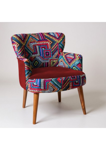 roma Berjer Modern Tekli Koltuk - Dijital Baskı Renkli Kumaş - Ahşap Demonte Ayak - Bordo indirimleri