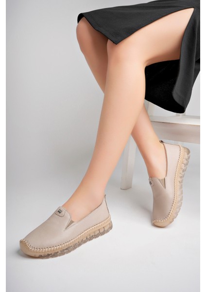 Ortopedik Hakiki Deri Bej Kadın Hafif Babet modelleri