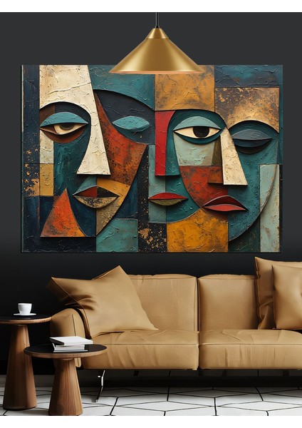 Soyut Yüzlerden Modern Tablo Dekoratif Kanvas - Mdf Ahşap Tablo