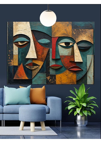 Soyut Yüzlerden Modern Tablo Dekoratif Kanvas - Mdf Ahşap Tablo indirimleri