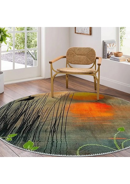 , Makinede Yıkanabilir, Kaymaz Taban, Dijital Baskı, Yuvarlak, Daire, Çok Renkli, Salon Halısı, Oturma Odası Halısı, Mutfak Halısı