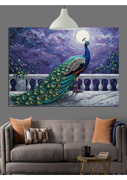 Ay Işığı Tavuskuşu Dekoratif Kanvas - Mdf Ahşap Tablo