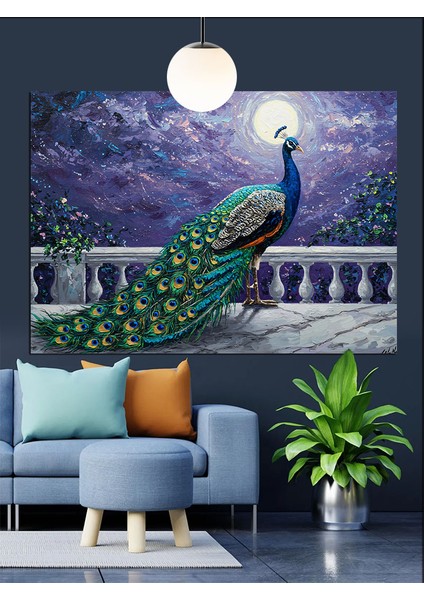 Ay Işığı Tavuskuşu Dekoratif Kanvas - Mdf Ahşap Tablo modelleri