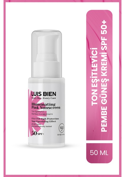 Ton Eşitleyici Spf 50+ Tüm Ciltler Için Yüksek Korumalı Pembe Güneş Kremi 50 ml