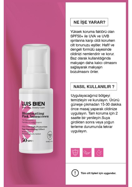 Ton Eşitleyici Spf 50+ Tüm Ciltler Için Yüksek Korumalı Pembe Güneş Kremi 50 ml fiyatları