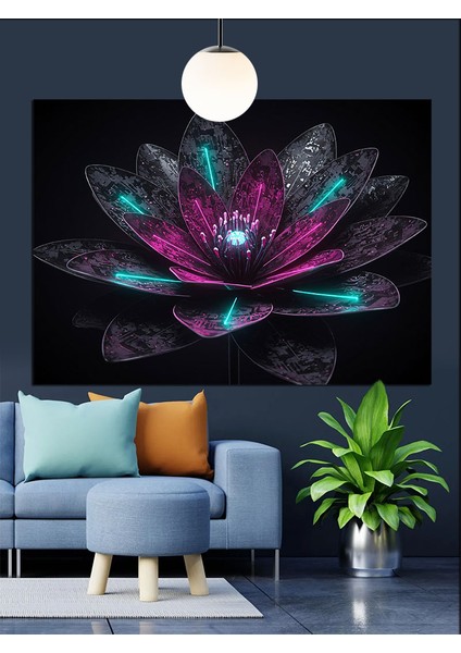 Parlak Lotus Çiçek Dekoratif Kanvas - Mdf Ahşap Tablo