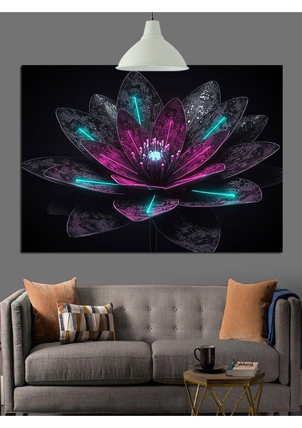 Parlak Lotus Çiçek Dekoratif Kanvas - Mdf Ahşap Tablo fırsatları
