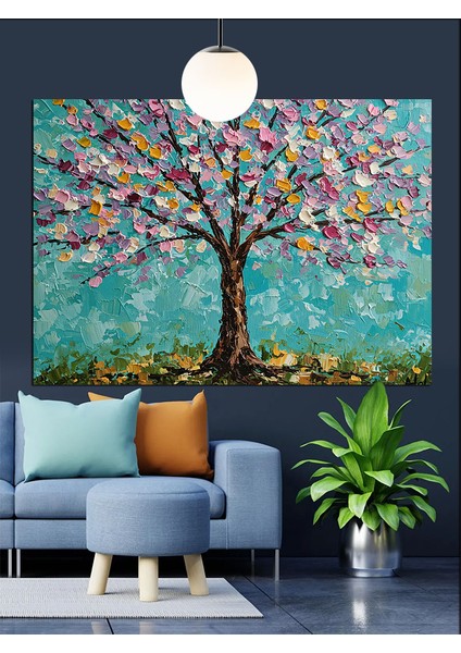 Renkli Çiçekli Ağaç Dekoratif Kanvas - Mdf Ahşap Tablo fiyatları