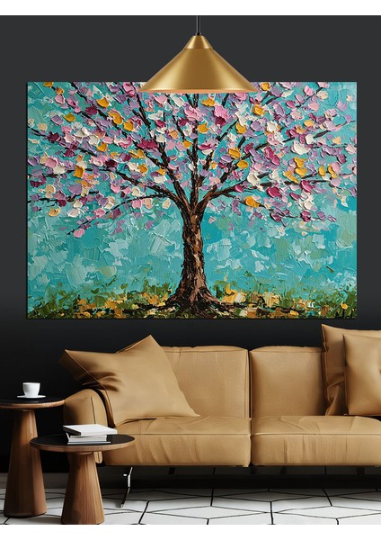Renkli Çiçekli Ağaç Dekoratif Kanvas - Mdf Ahşap Tablo modelleri