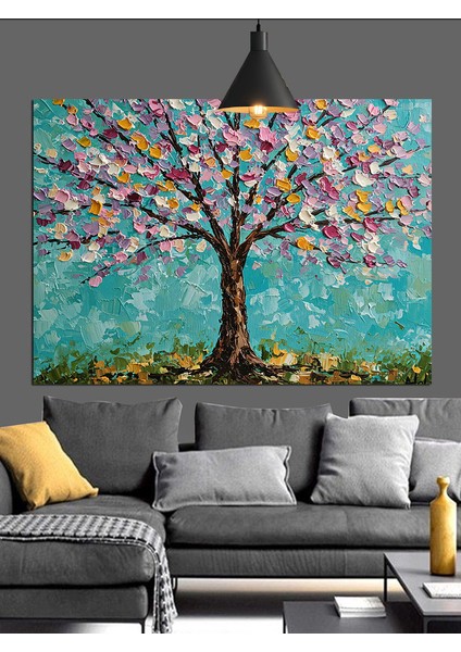 Renkli Çiçekli Ağaç Dekoratif Kanvas - Mdf Ahşap Tablo fırsatları
