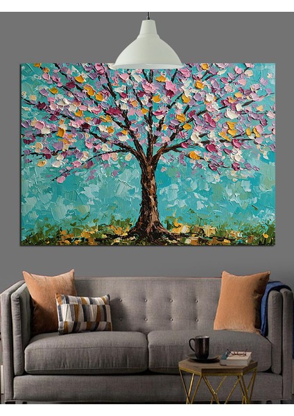 Renkli Çiçekli Ağaç Dekoratif Kanvas - Mdf Ahşap Tablo indirimleri