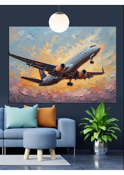 Gökyüzünde Yolcu Uçak Dekoratif Kanvas - Mdf Ahşap Tablo