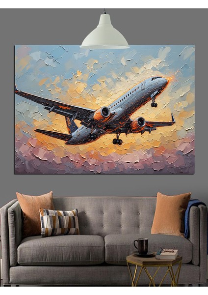 Gökyüzünde Yolcu Uçak Dekoratif Kanvas - Mdf Ahşap Tablo fırsatları