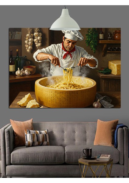 Makarna Şef Aşçı Dekoratif Kanvas - Mdf Ahşap Tablo