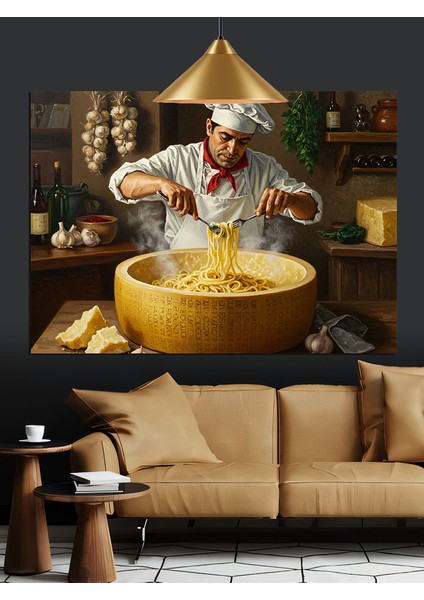 Makarna Şef Aşçı Dekoratif Kanvas - Mdf Ahşap Tablo fırsatları