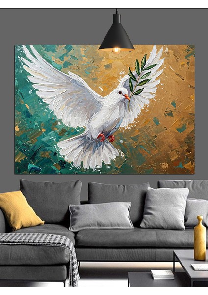 Zeytin Dalı Güvercin Dekoratif Kanvas - Mdf Ahşap Tablo