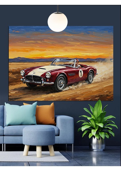 Çölde Klasik Kırmızı Araba Dekoratif Kanvas - Mdf Ahşap Tablo indirimleri