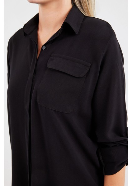 Kadın BDART Cepli Düğmeli Gömlek Black