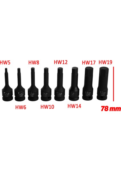 Allen Bits Lokma Seti 8 Parça 1/2" Cr-Mo Çeliği H5 H6 H8 H10 H12 H14 H17 H19 Uzunluk: 78 mm Altıgen fiyatları