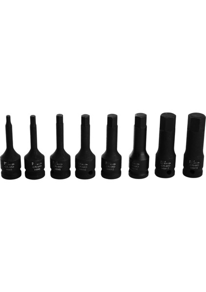 Allen Bits Lokma Seti 8 Parça 1/2" Cr-Mo Çeliği H5 H6 H8 H10 H12 H14 H17 H19 Uzunluk: 78 mm Altıgen fırsatları