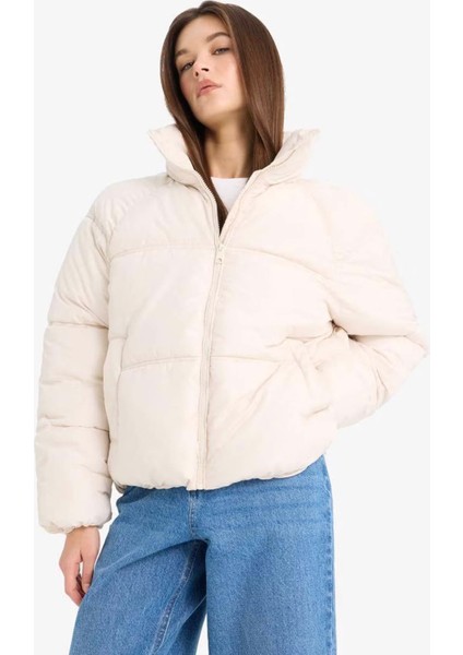 Su Geçirmez Regular Fit Dik Yaka Fermuarlı Şişme Mont E8690AX25AU modelleri