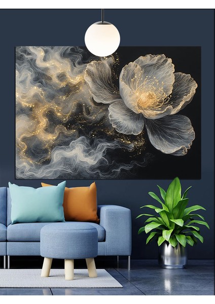 Beyaz Lotus Çiçek Dekoratif Kanvas - Mdf Ahşap Tablo