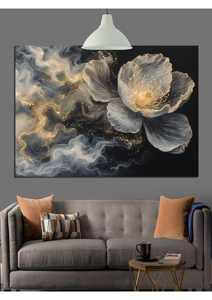 Beyaz Lotus Çiçek Dekoratif Kanvas - Mdf Ahşap Tablo fırsatları