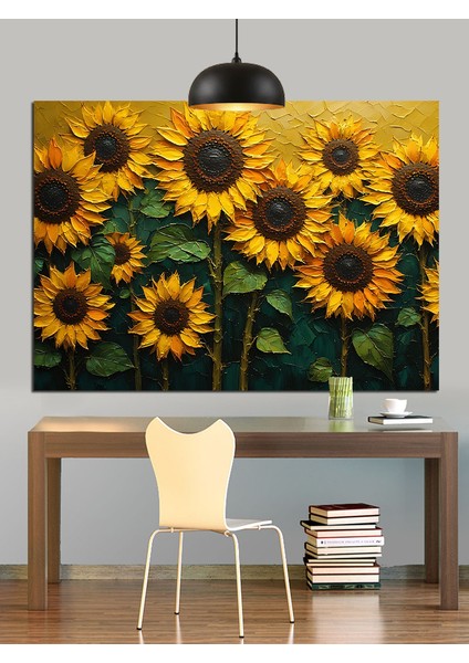 Güneşe Bakan Ayçiçekleri Dekoratif Kanvas - Mdf Ahşap Tablo
