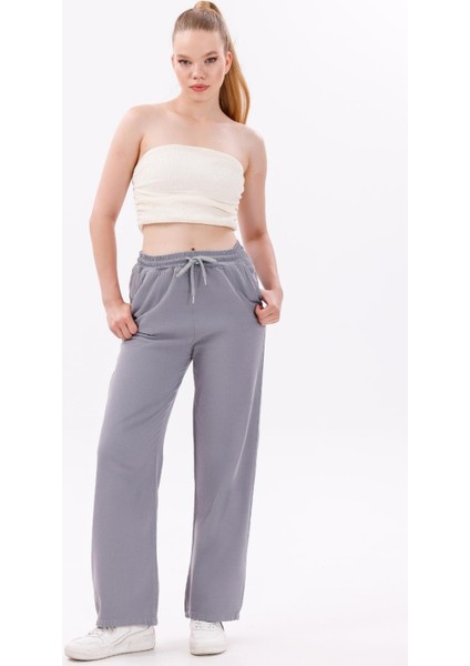 Kadın Yüksek Bel Gabardin-Keten Dokulu Pantolon – Nefes Alabilir Kumaş, 4 Mevsim indirimleri