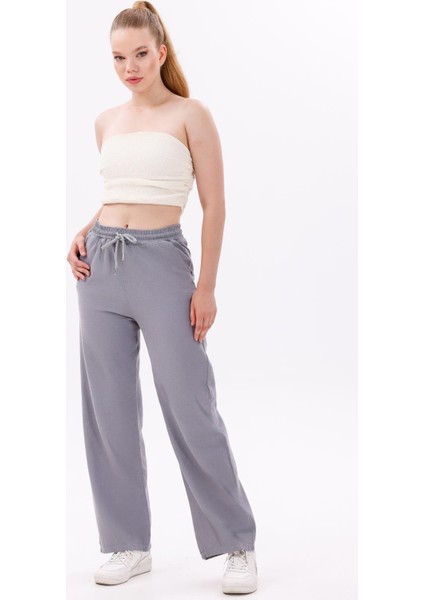 Kadın Yüksek Bel Gabardin-Keten Dokulu Pantolon – Nefes Alabilir Kumaş, 4 Mevsim