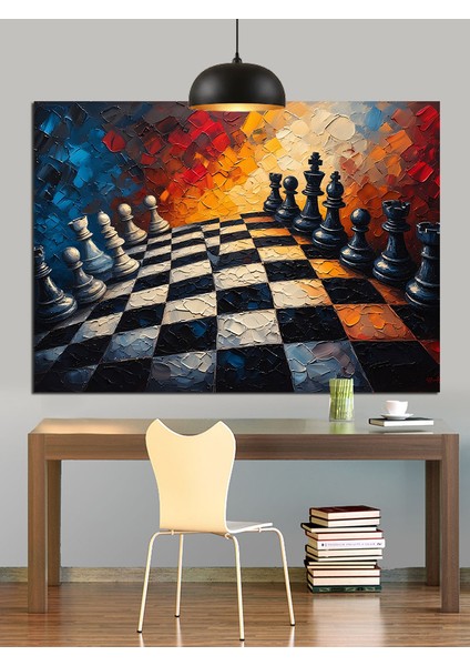 Satranç Tahtası Yağlıboya Dekoratif Kanvas - Mdf Ahşap Tablo