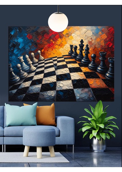 Satranç Tahtası Yağlıboya Dekoratif Kanvas - Mdf Ahşap Tablo fiyatları