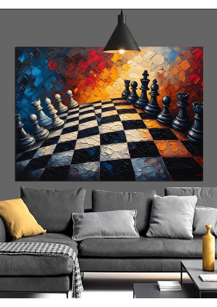 Satranç Tahtası Yağlıboya Dekoratif Kanvas - Mdf Ahşap Tablo fırsatları
