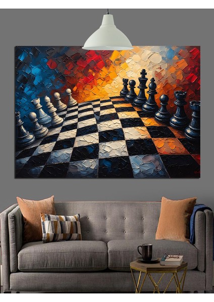 Satranç Tahtası Yağlıboya Dekoratif Kanvas - Mdf Ahşap Tablo indirimleri