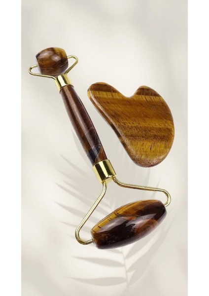 Kaplan Gözü Çift Taraflı Roller & Kalp Guasha Masaj Taşı 2'liset Sıkılaştırıcı ve Canlandırıcı