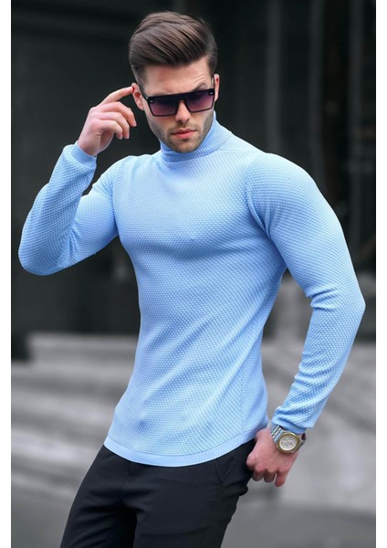 Mavi Balıkçı Yaka Erkek Triko Kazak 6306