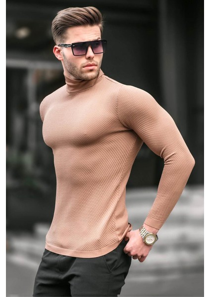 Camel Renk Balıkçı Yaka Erkek Triko Kazak 6306