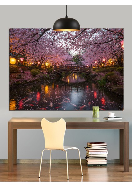 Pembe Kiraz Çiçekleri Dekoratif Kanvas - Mdf Ahşap Tablo