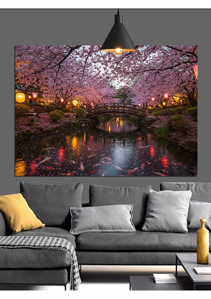 Pembe Kiraz Çiçekleri Dekoratif Kanvas - Mdf Ahşap Tablo fırsatları