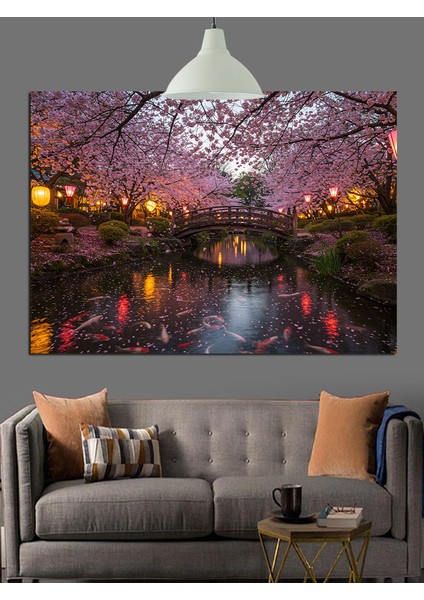 Pembe Kiraz Çiçekleri Dekoratif Kanvas - Mdf Ahşap Tablo indirimleri