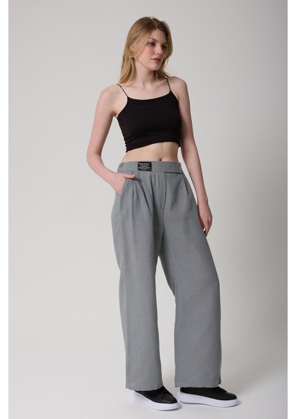Kadın Yüksek Bel Cırtlı Palazzo Pantolon